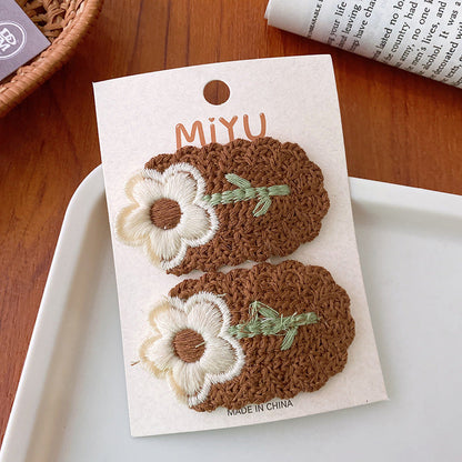 Knitted Embroidered Hair Clip